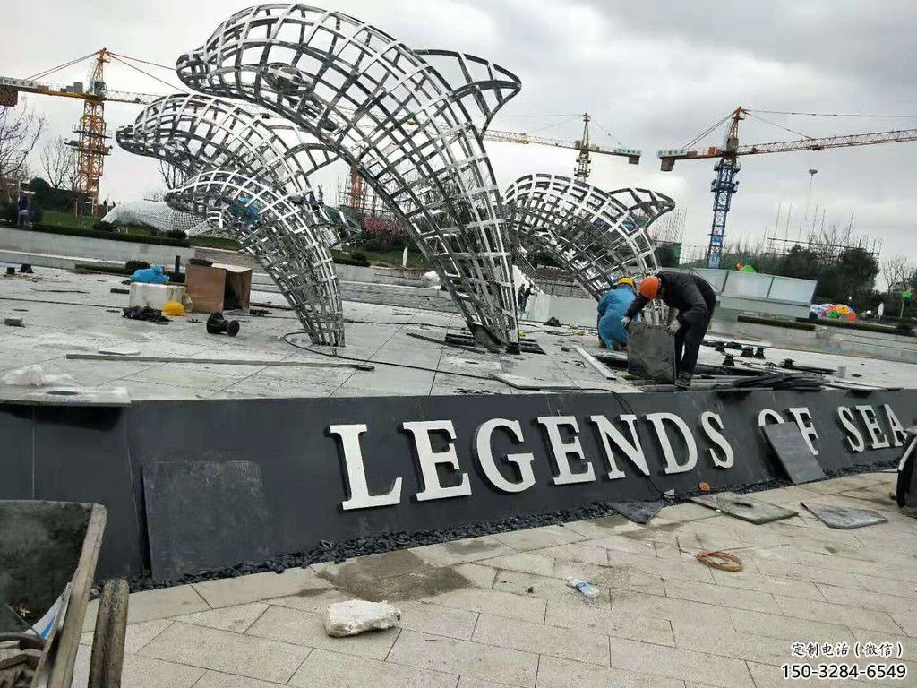 鏤空鯨魚雕塑，不銹鋼鯨魚雕塑，公園景觀小品 (1)