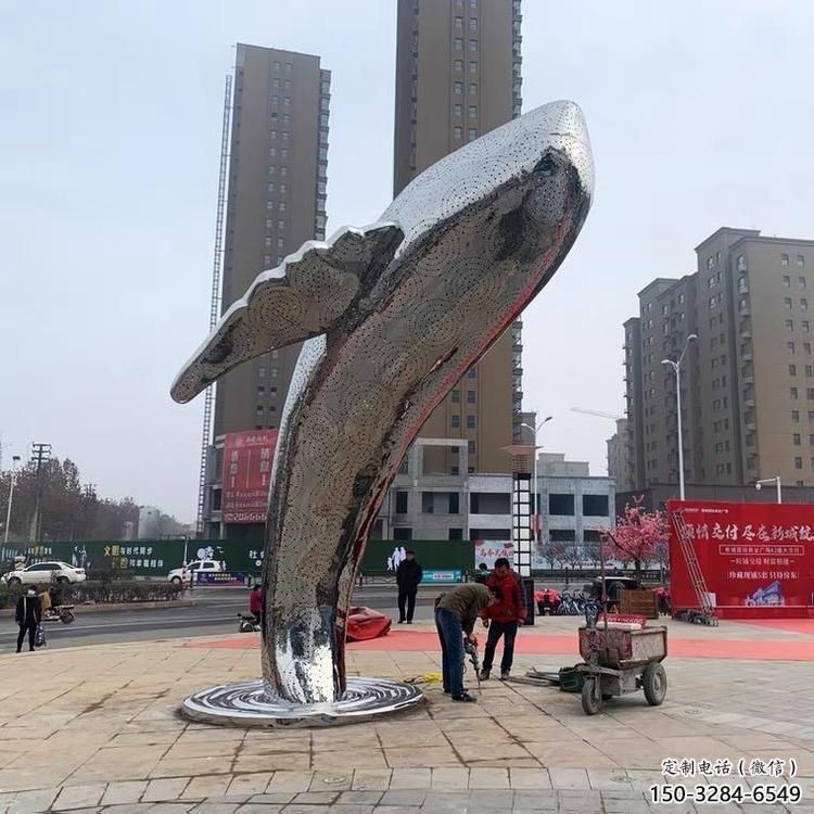 大型鯨魚雕塑，鏤空燈光原理，戶外公園廣場擺件 (7)