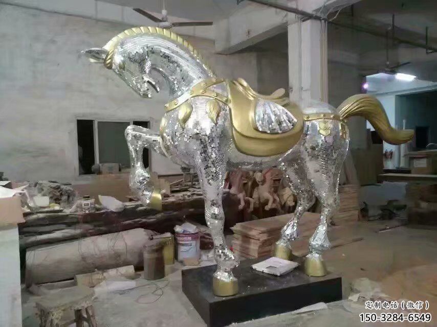 加工奔馬雕塑，鏡面工藝，仿真動物小品