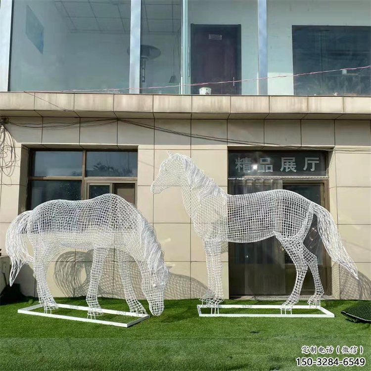 鏤空不銹鋼奔馬雕塑，城市動物擺件，大型廣場小品