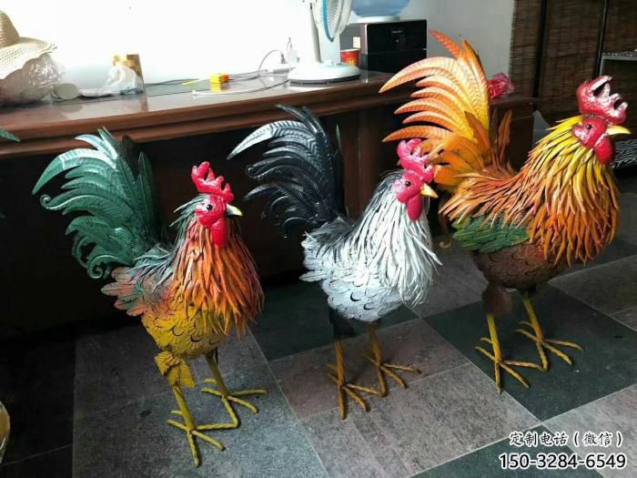 室內小雞雕塑，動物小品，鐵藝工藝