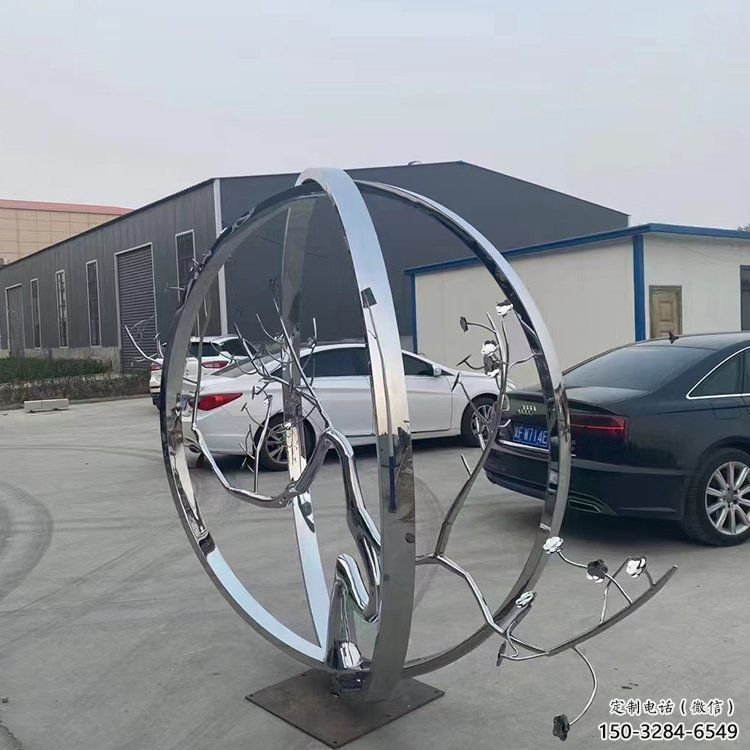 城市圓環雕塑，網格景觀雕塑，拋光效果