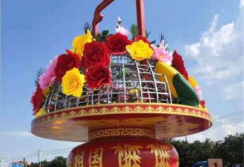小區(qū)花籃雕塑，拉絲景觀雕塑，抽象效果