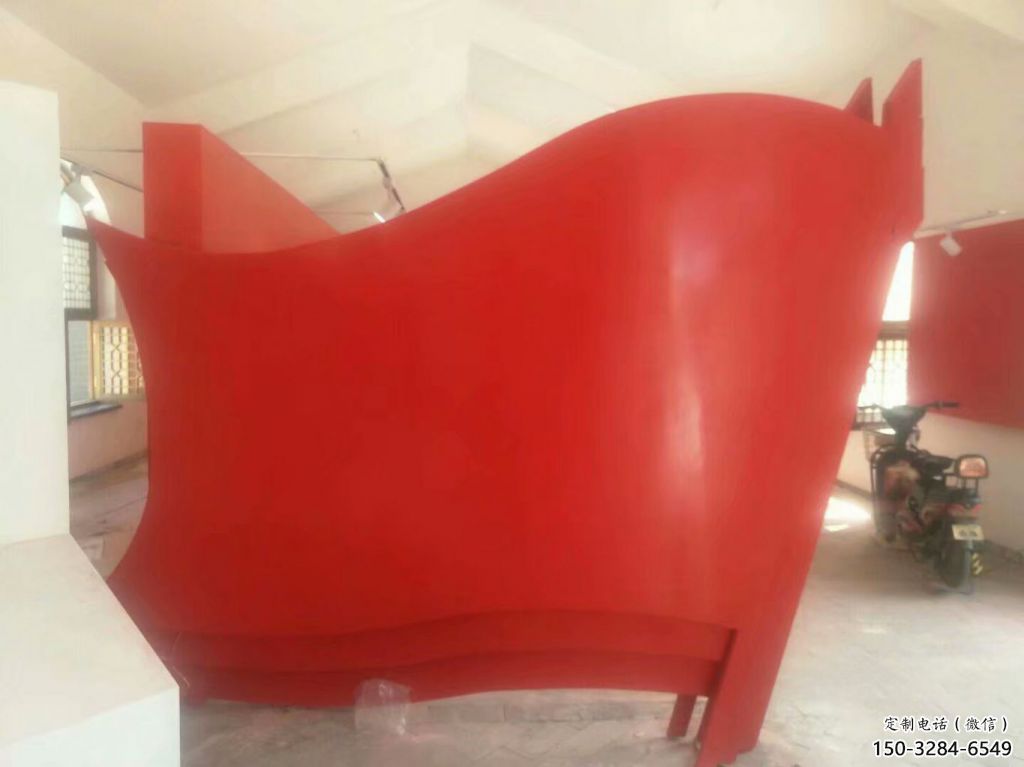 小區(qū)旗幟雕塑，拉絲黨建雕塑，抽象效果