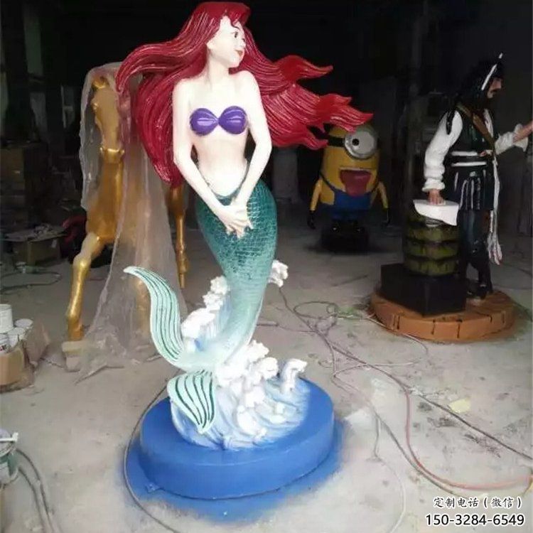 商業(yè)街美人魚雕塑 烤漆雕塑 彩繪動(dòng)漫雕塑