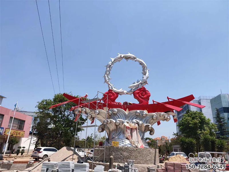 街頭龍舟雕塑 大型別墅區(qū)競(jìng)賽雕塑 鋼管劃槳雕塑