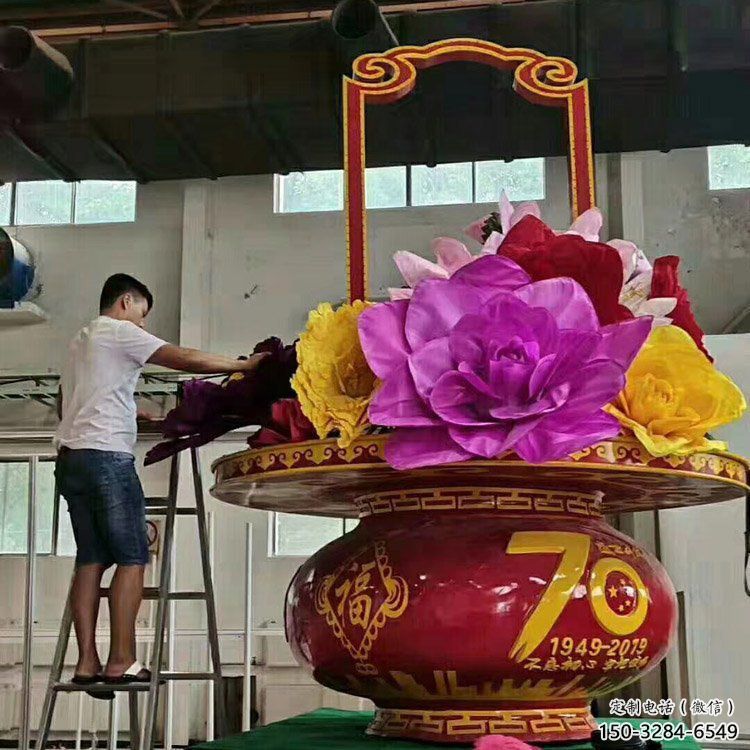 門口花籃雕塑點擊，地標擺件，民俗慶典花籃雕塑承接