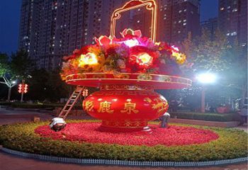 企業標志花籃雕塑定價，景觀概念，校園主題廣場花籃雕塑預定