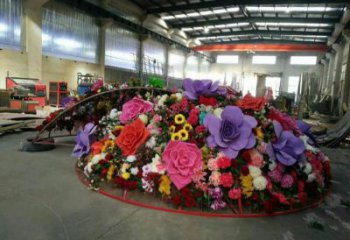大型花籃雕塑公司，花園小品，玫瑰花花籃雕塑提供