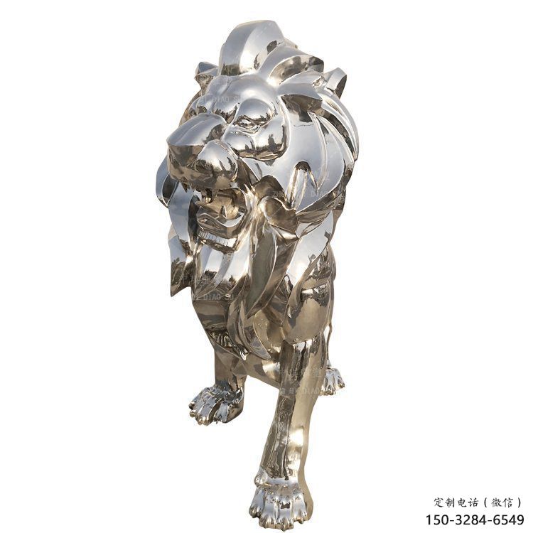 鏡面獅子雕塑承接，城市裝飾，大型不銹鋼獅子雕塑公司
