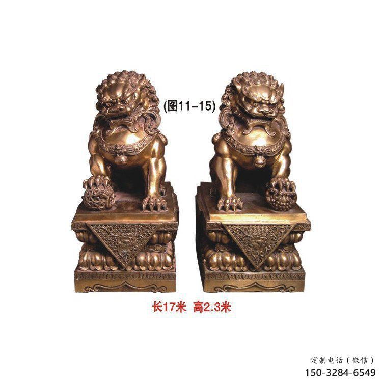 金屬獅子雕塑制作，城市裝飾，黃銅蹲獅雕塑選定