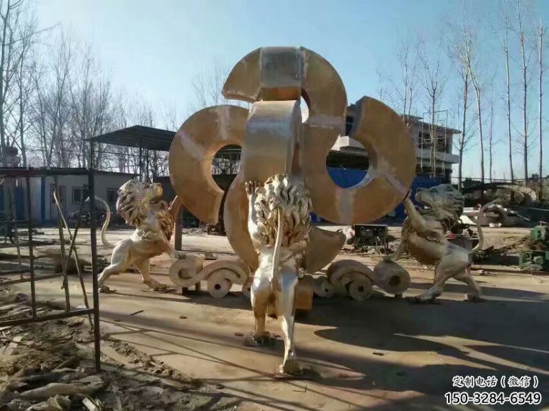黃銅獅子雕塑承接，景觀雕塑，走獅雕塑供應