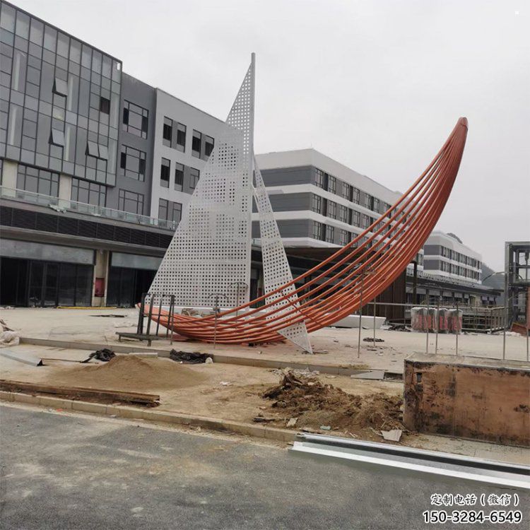 室內帆船雕塑，拉絲景觀雕塑，抽象效果