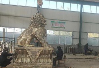 大型獅子雕塑展品，鑄銅制作，金屬蹲獅雕塑精品