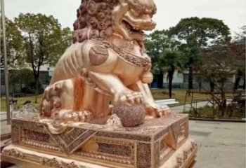 金屬獅子雕塑制作，黃銅鑄造，公共蹲獅雕塑優選