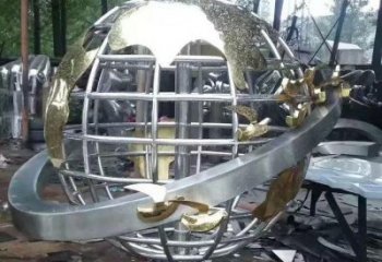 地球儀雕塑展品，彩鋼制作，鏡面地球儀雕塑廠家精品