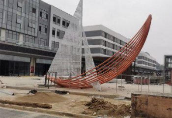 室內(nèi)帆船雕塑，拉絲景觀雕塑，抽象效果