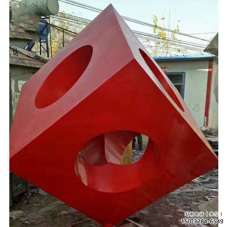 立方體雕塑制造商，露天雕塑，鏤空立方體雕塑訂做廠家