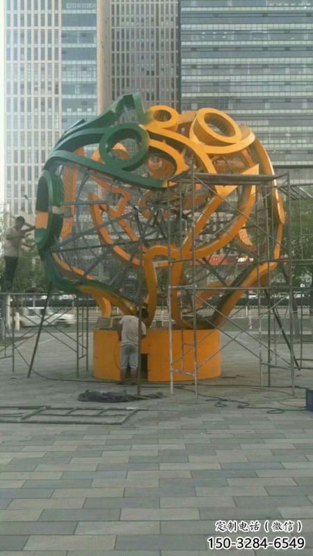 鏤空球雕塑定制，街頭雕塑，烤漆鏤空球雕塑制作