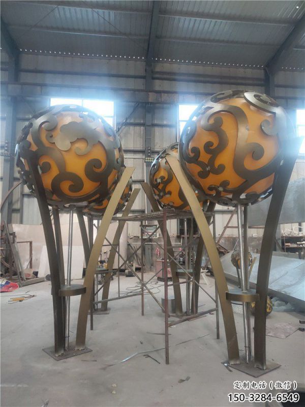 空心球雕塑制作，地標擺件，景觀鏤空空心球雕塑選用