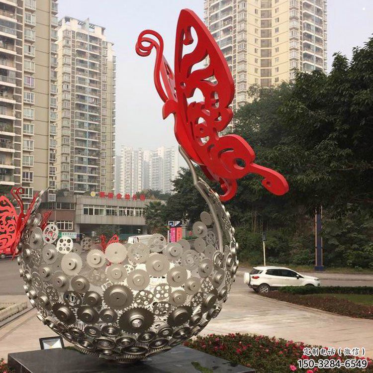 花球雕塑定做，美陳雕塑，不銹鋼花球雕塑精品