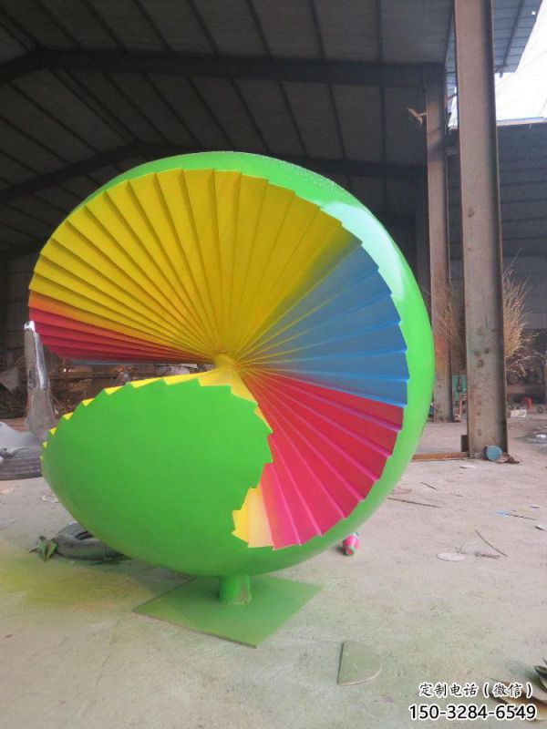 花紋球雕塑廠家，彩鋼制作，大型不銹鋼花紋球雕塑定做