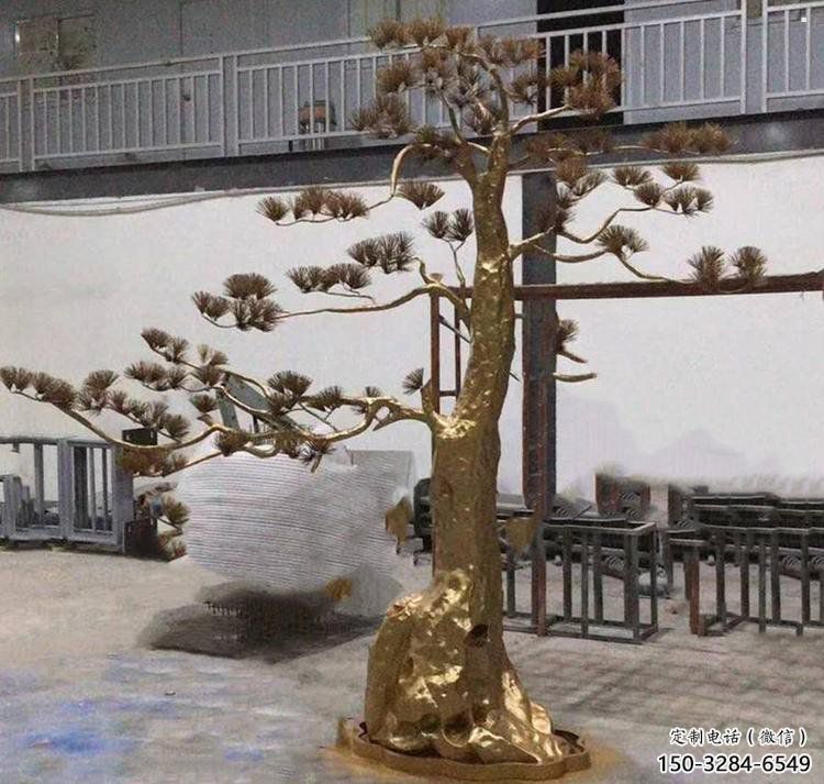 松樹雕塑造型，中式工藝，不銹鋼松樹雕塑制造廠家