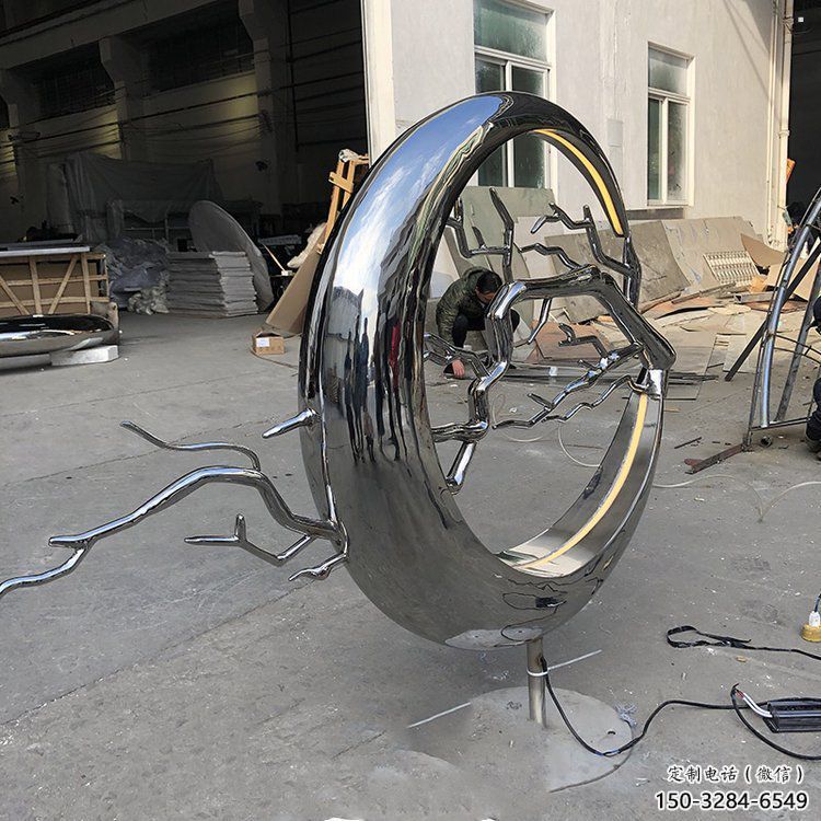 圓環樹雕塑供應，花園小品，不銹鋼圓環樹雕塑展品