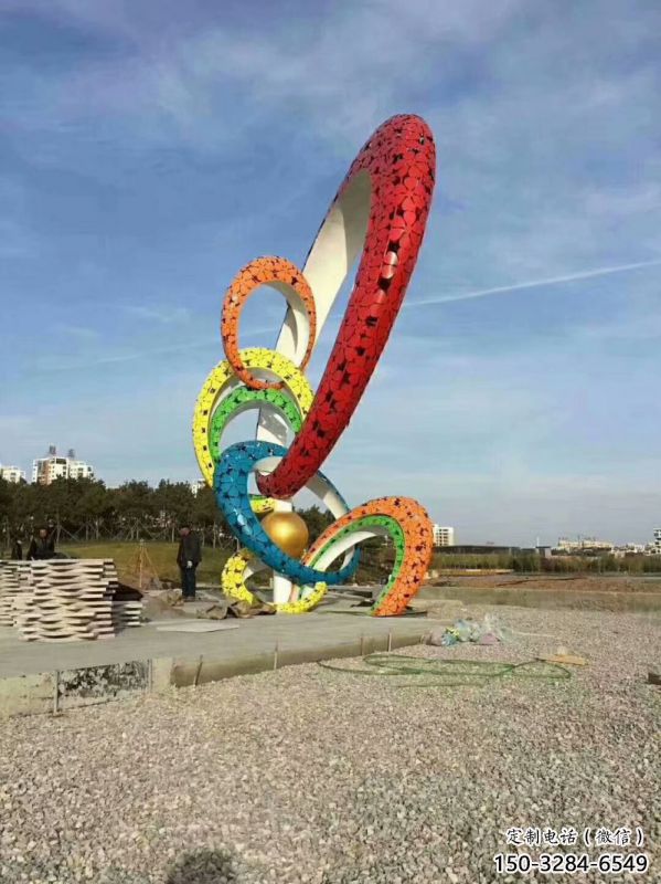 雙環雕塑擺件供需，彩鋼制作，大型不銹鋼雙環雕塑公司