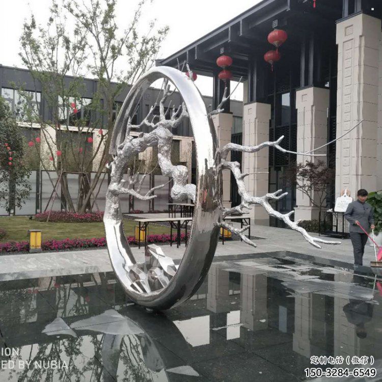 圓環樹雕塑定制，市標雕塑，不銹鋼圓環樹雕塑定做
