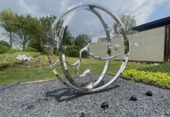 圓環樹雕塑廠家，標識雕塑，不銹鋼圓環樹雕塑定制