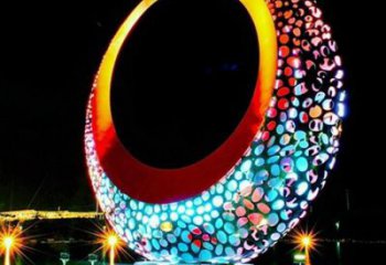 燈光圓環雕塑廠，鏤空原理設計，不銹鋼圓環雕塑生產商