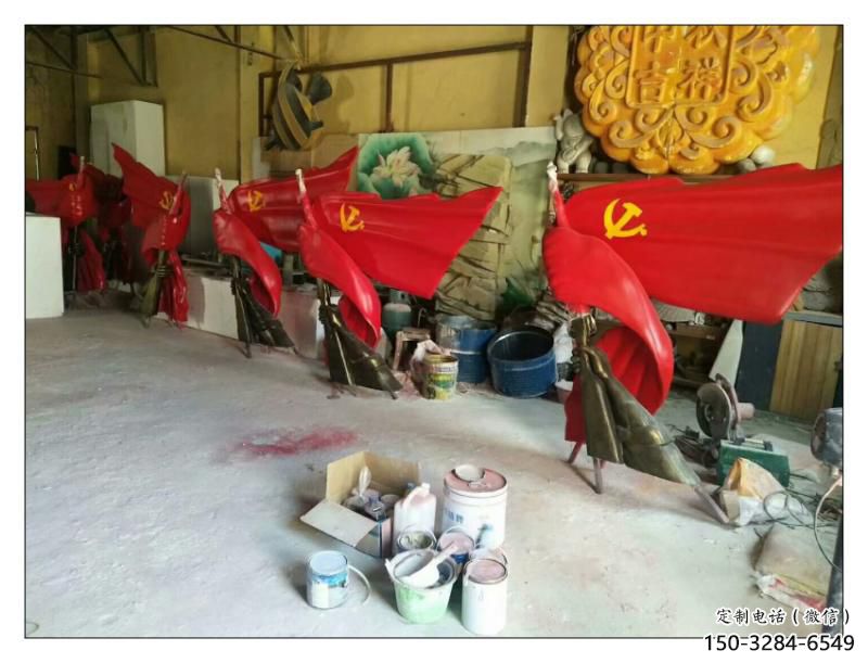 襄樊園林國旗雕塑，噴漆黨建雕塑，烤漆形式