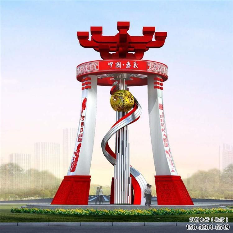 城市精神堡壘雕塑，地標(biāo)文明建筑不銹鋼雕塑