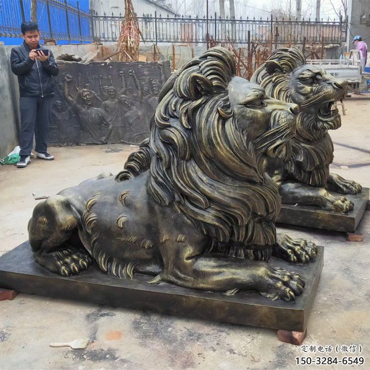 杭州大型趴獅雕塑，仿銅動物雕塑，玻璃鋼獅子雕塑制作