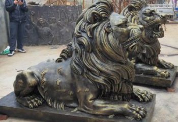 杭州大型趴獅雕塑，仿銅動物雕塑，玻璃鋼獅子雕塑制作